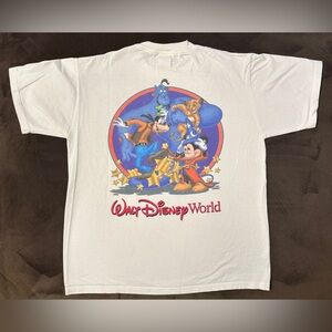 Vintage 90s Walt Disney World 25 Years Genie, Simba, Goofy, Mickey White Tee M